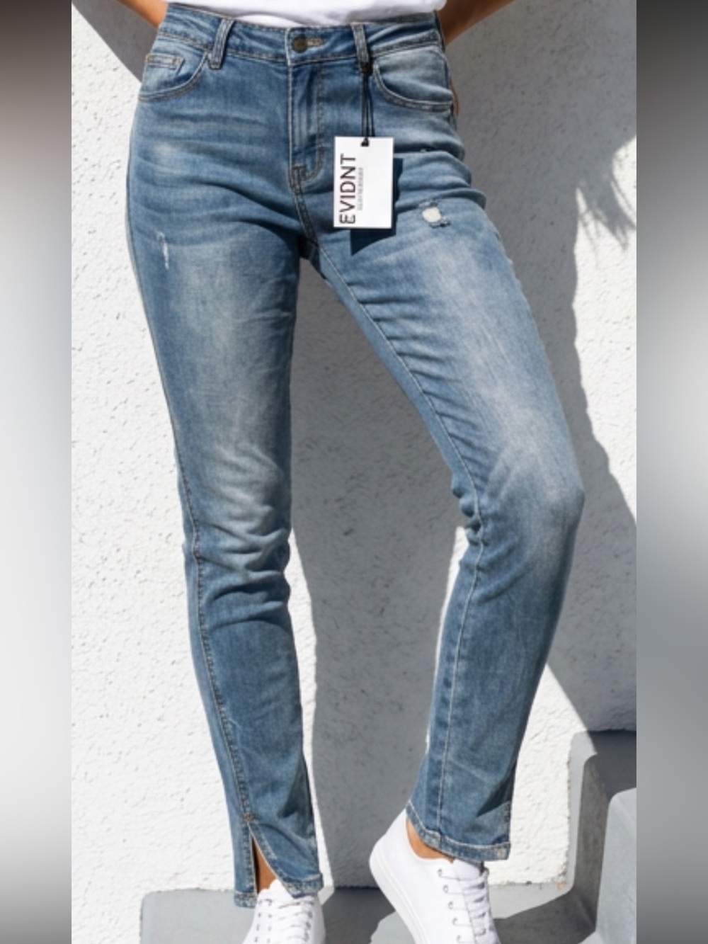 Anthropologie Evidnt Tate Skinny distressed mid rise jeans side slit size 27 NWT